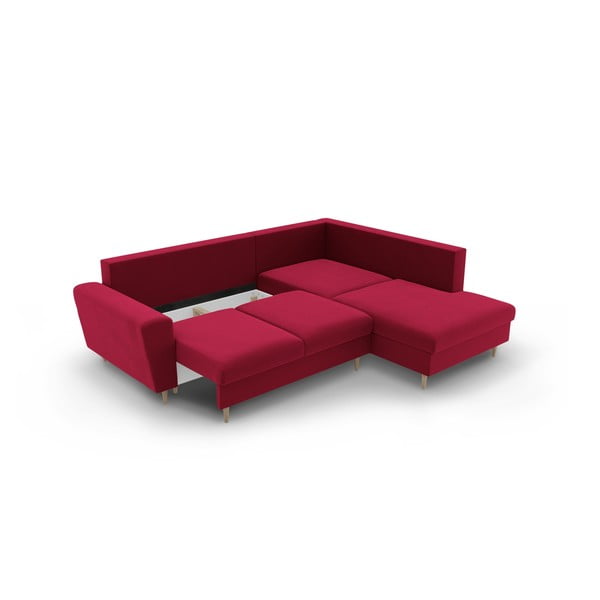 Raudonos spalvos iš velveto sulankstoma/su sandėliavimo vieta kampinė sofa (su dešiniuoju kampu/„L“ formos) Kyoto – Cosmopolitan Design-image-3