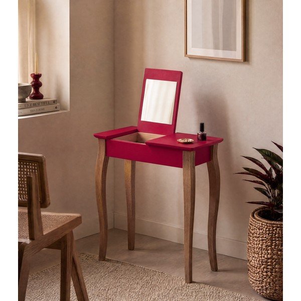 Raudonas tualetinis staliukas su veidrodžiu Ragaba Lillo, plotis 65 cm-image-1