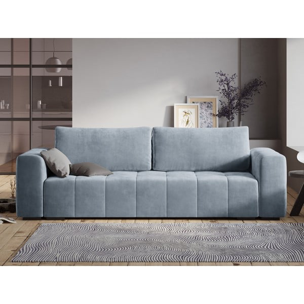 Šviesiai mėlyna aksominė sofa-lova Milo Casa Luca-image-1