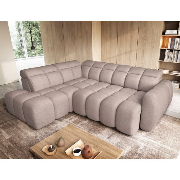 Šviesiai rudos spalvos iš boucle sulankstoma/su sandėliavimo vieta kampinė sofa (su kairiuoju kampu/„L“ formos) Falconn – ELTAP-image-4