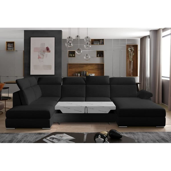 Juodos spalvos sulankstoma kampinė sofa (su kairiuoju kampu/„U“ formos) Evanell – ELTAP-image-2