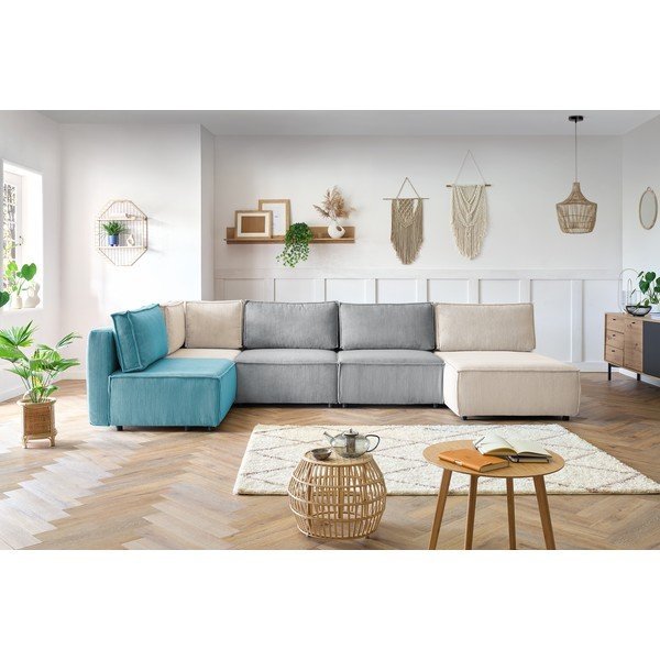 Kampinė sofa iš kordinio velveto („U“ formos/kintama) Nihad modular – Bobochic Paris-image-1