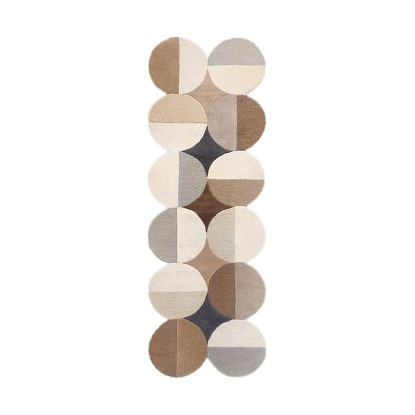 Rankų darbo pilkai smėlinės spalvos iš vilnos kilimas 80x230 cm Mia Ellipse – Flair Rugs