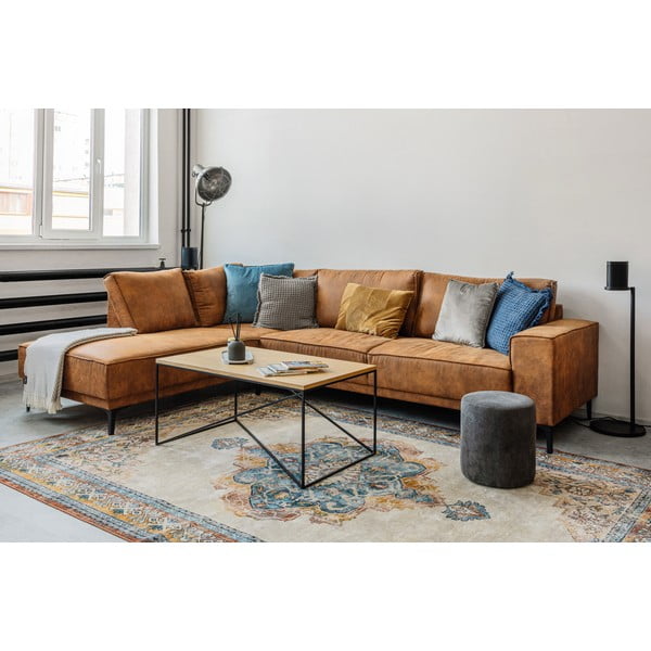 Iš dirbtinės odos kampinė sofa konjako rudos spalvos (su kairiuoju kampu) Copenhagen – Scandic-image-1