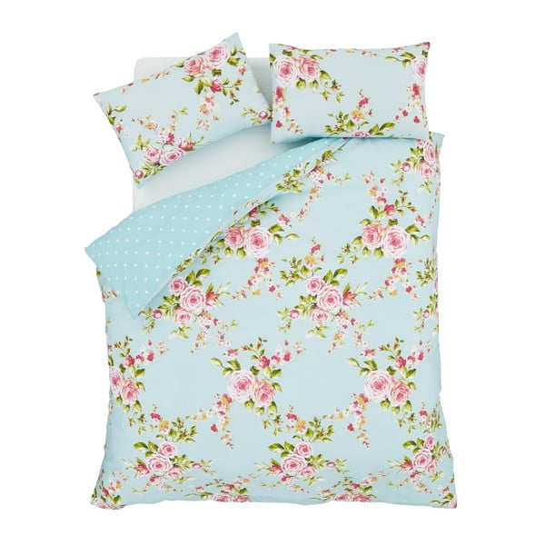 Šviesiai mėlyna patalynė su rožių motyvu Catherine Lansfield Canterbury, 200 x 200 cm-image-1