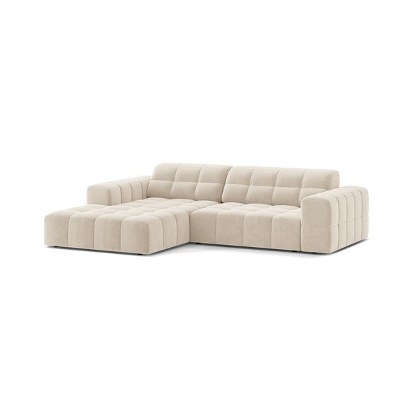 Kreminės spalvos kampinė sofa iš velveto (su kairiuoju kampu/su gultu) Chicago – Cosmopolitan Design-image-1