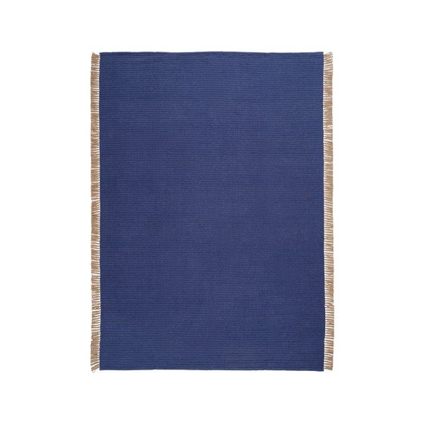 Rankų darbo mėlynos spalvos iš medvilnės mišinio kilimas 200x300 cm Channa – Jotex