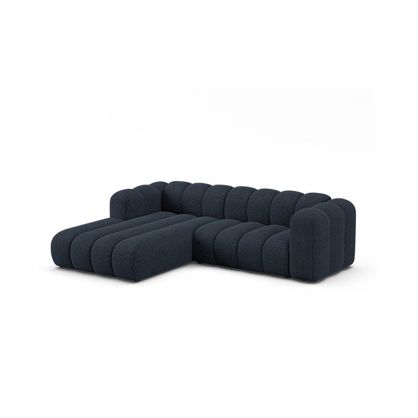 Tamsiai mėlynos spalvos kampinė sofa iš šenilinio audinio (su kairiuoju kampu/su gultu) Lupine – Micadoni -image-1