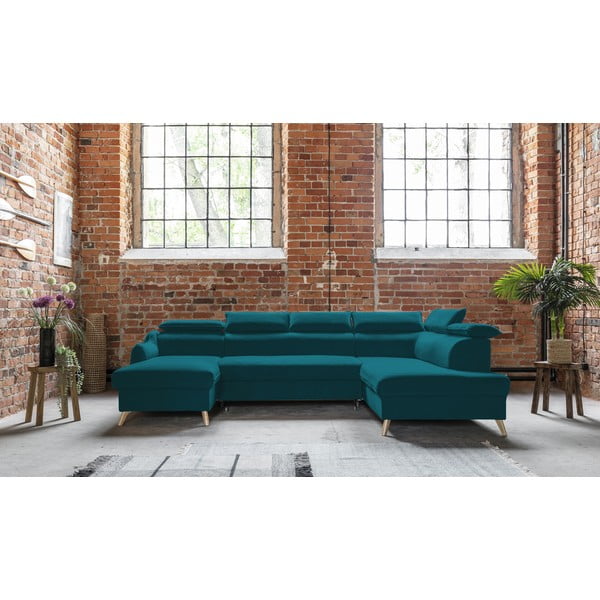 Sulankstoma kampinė sofa iš velveto turkio spalvos (su dešiniuoju kampu/„U“ formos) Sweet Harmony – Miuform-image-1