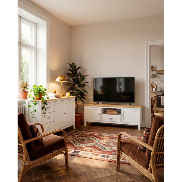 Baltos/natūralios pušies TV staliukas 158x53 cm Misti - Marckeric-image-1