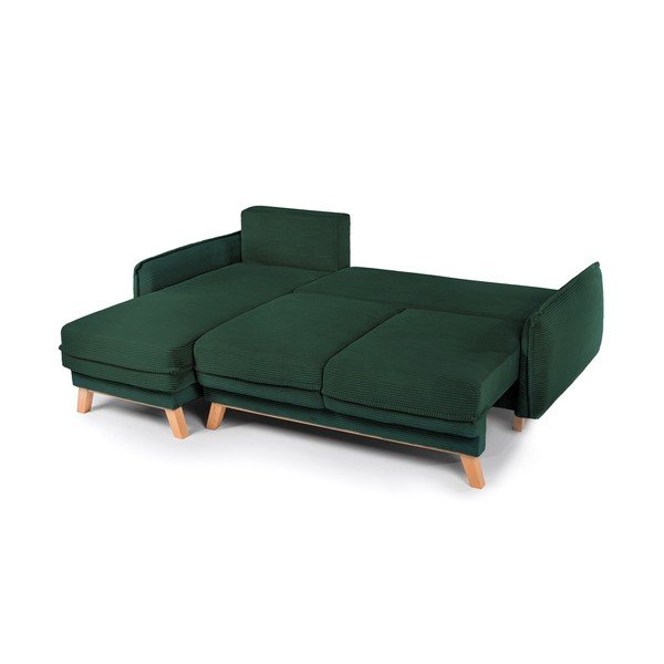 Tamsiai žalios spalvos sulankstoma/su sandėliavimo vieta kampinė sofa iš kordinio velveto Tori – Bonami Selection-image-3