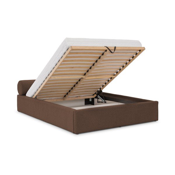 Rudos spalvos dvigulė lova audiniu dengta su sandėliavimo vieta su lovos grotelėmis 200x200 cm Cille – Ropez-image-2