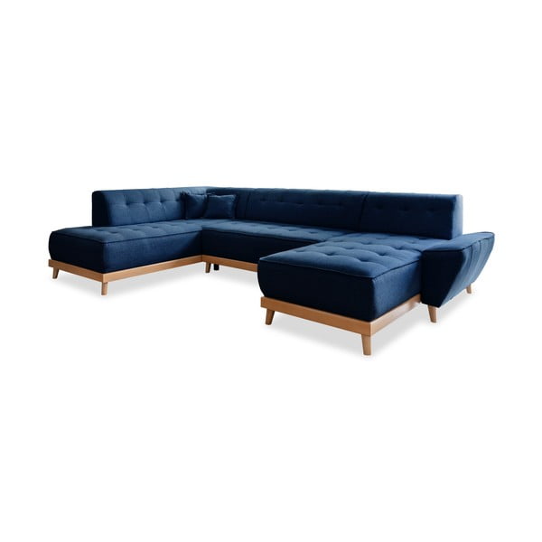 Tamsiai mėlyna sofa-lova U formos Miuform Dazzling Daisy, kairysis kampas
