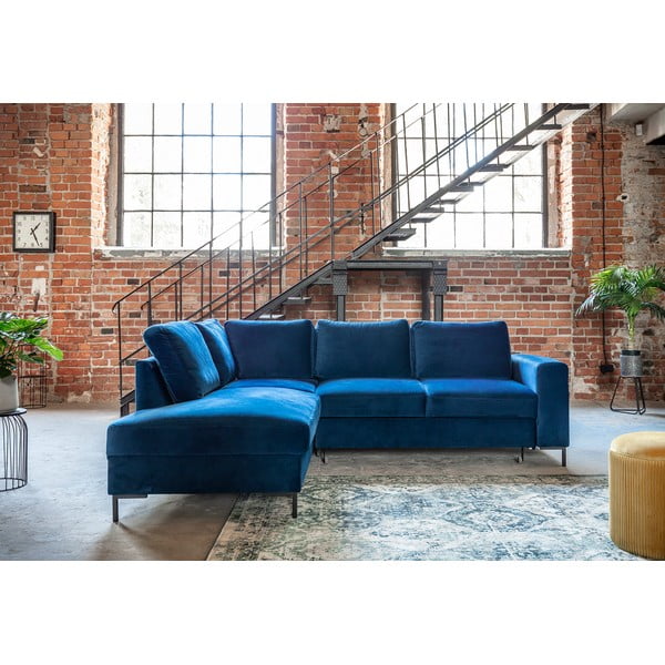 Iš velveto sulankstoma kampinė sofa tamsiai mėlynos spalvos (su kairiuoju kampu) Lofty Lilly – Miuform-image-1