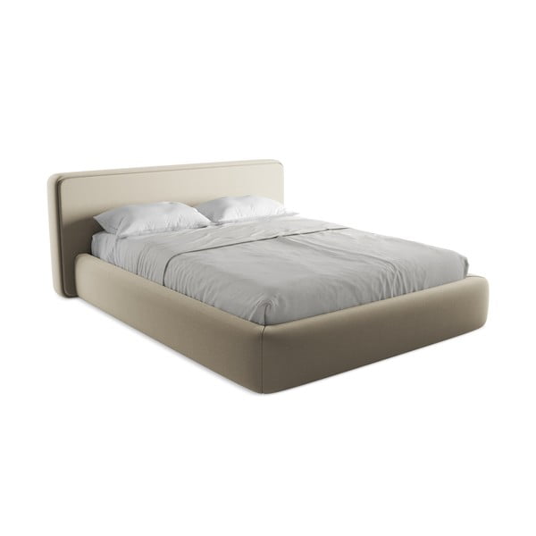 Smėlio spalvos dvigulė lova audiniu dengta su sandėliavimo vieta su lovos grotelėmis 160x200 cm Kiana – Makamii-image-2