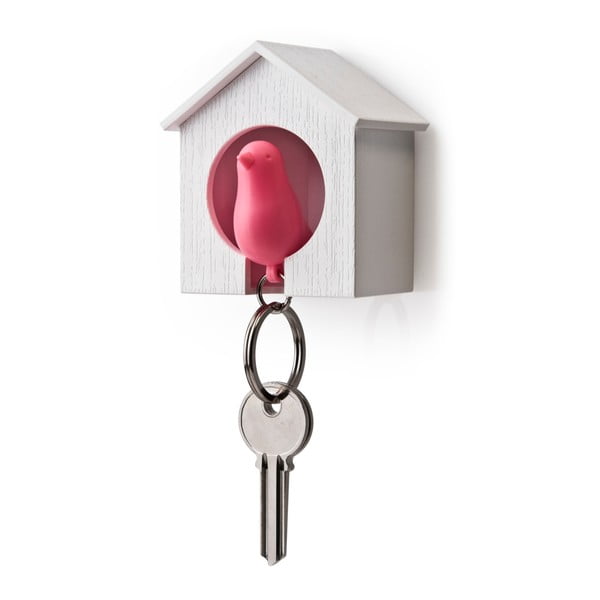 Dėžutė su raktų pakabuku QUALY Sparrow, balta dėžutė/rožinis paukštis