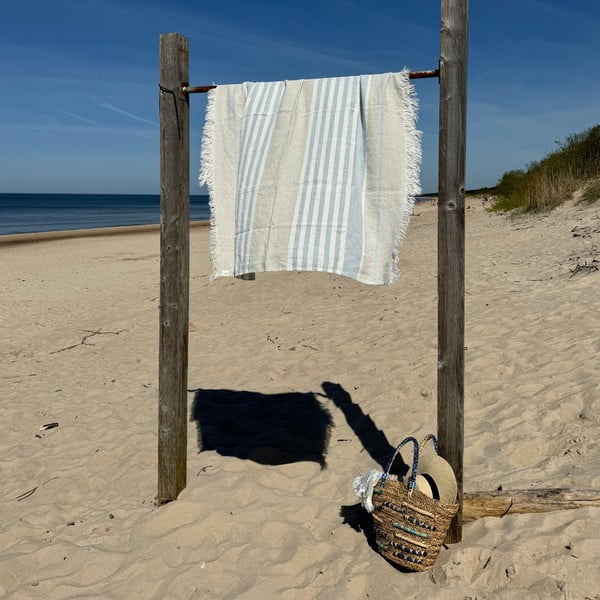 Iš lino paplūdimio rankšluostis mėlynos spalvos 85x140 cm Allure Stripe – Linen Tales-image-2