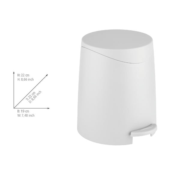 Baltos spalvos iš plastiko šiukšliadėžė su pedalu 3 l Portes – Allstar-image-3