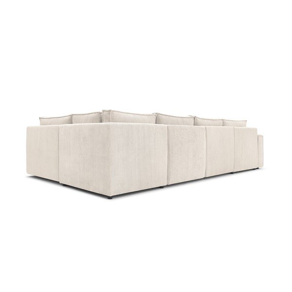 Kampinė sofa kreminės spalvos iš kordinio velveto (su dešiniuoju kampu/„U“ formos) Nihad modular – Bobochic Paris-image-4