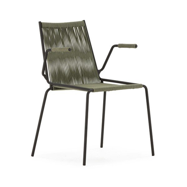 Žalios spalvos iš metalo valgomojo kėdės su porankiais/galima dėti viena ant kitos 2 vnt. Emily – Marckeric