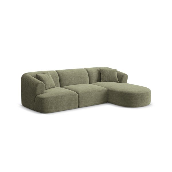 Žalios spalvos kampinė sofa iš kordinio velveto (su dešiniuoju kampu/su gultu) Campi – Cosmopolitan Design-image-1