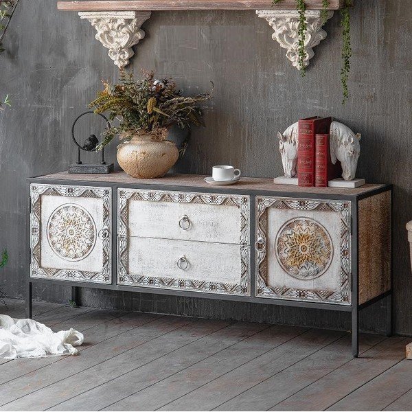 TV spintelė iš kėnio masyvo natūralios spalvos 135x55 cm Jaipur – Burkina-image-1