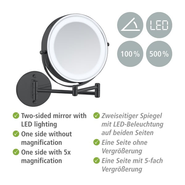 Kosmetinis veidrodis (didinimas  5x) su apšvietimu/didinantis ø 25,5 cm Lumi – Wenko-image-4