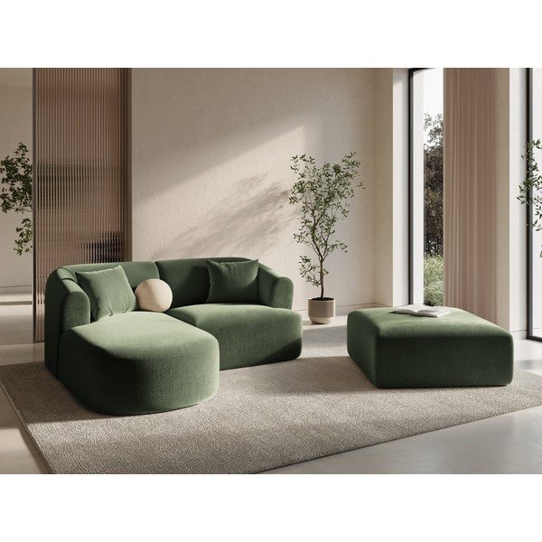 Žalios spalvos kampinė sofa iš velveto (su kairiuoju kampu/su gultu) Campi – Cosmopolitan Design-image-1