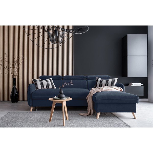 Sulankstoma kampinė sofa iš velveto tamsiai mėlynos spalvos (su dešiniuoju kampu) Sweet Harmony – Miuform-image-1