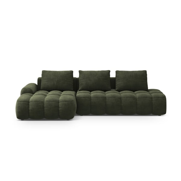 Žalios spalvos iš velveto sulankstoma/su sandėliavimo vieta kampinė sofa (su kairiuoju kampu/su gultu) Linz – Cosmopolitan Design