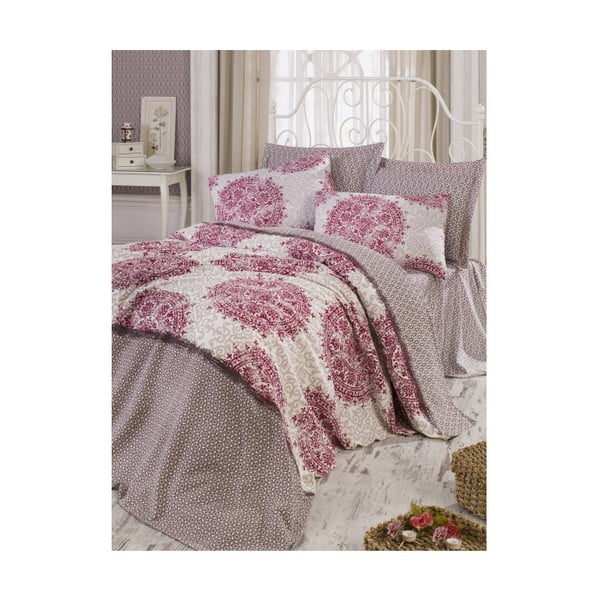 Rožinė medvilninė lovatiesė su paklode Roma Fuksija, 200 x 235 cm