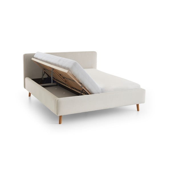 Dvigulė lova kreminės spalvos audiniu dengta su sandėliavimo vieta su lovos grotelėmis 180x200 cm Mattis – Meise Möbel-image-3