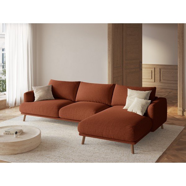 Terakotos spalvos kampinė sofa (su dešiniuoju kampu/su gultu) Naomi – Micadoni -image-1
