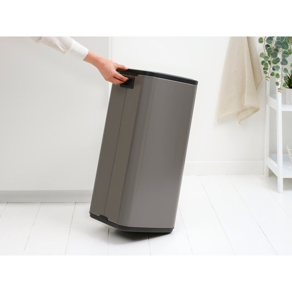 Pilkos spalvos šiukšliadėžė iš plieno, galima atidaryti palietus 30 l Bo Touch – Brabantia-image-2