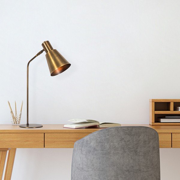 Auksinės spalvos stalinis šviestuvas (aukštis 50 cm) su metaliniu gaubtu Kem – Opviq lights-image-3