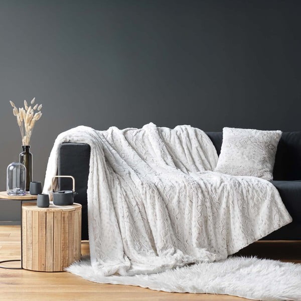 Pilkai smėlinės spalvos iš dirbtinio kailio antklodė ir pledas 220x240 cm Alaska – douceur d'intérieur-image-3