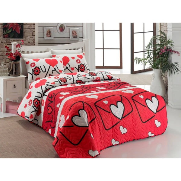 Lengvas dvivietis antklodės užvalkalas su užvalkalu Lovestory Red, 200 x 220 cm