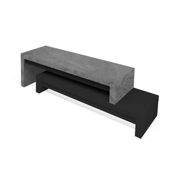 Dvigubas juodos spalvos TV staliukas su betono dekoru TemaHome Cliff, 125 x 40 cm-image-3
