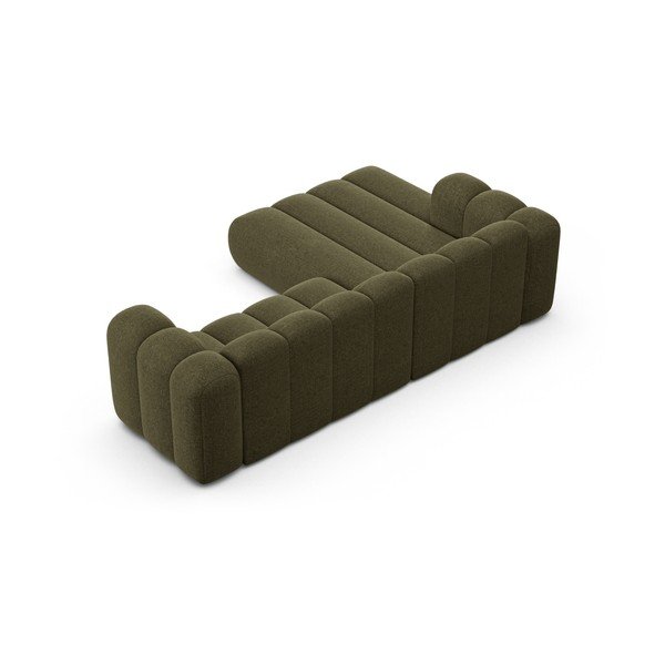 Žalios spalvos kampinė sofa iš šenilinio audinio (su kairiuoju kampu/su gultu) Lupine – Micadoni -image-3