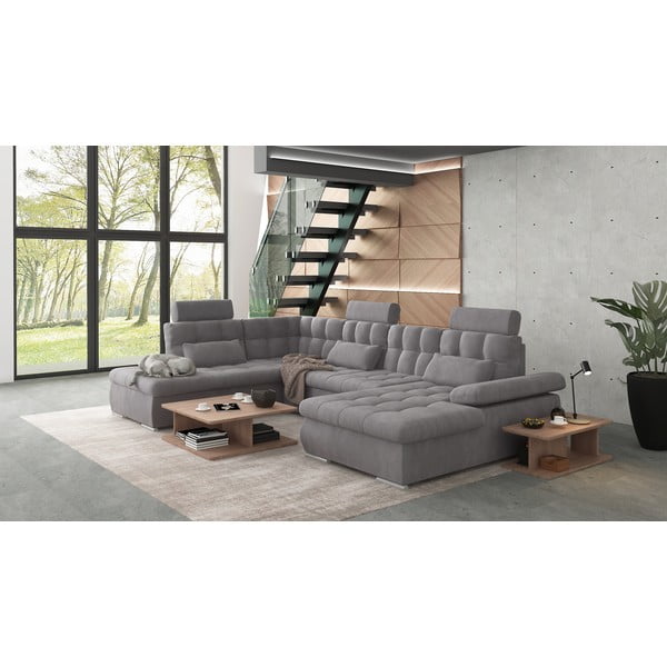 Pilkos spalvos sulankstoma/su sandėliavimo vieta kampinė sofa (su kairiuoju kampu/„U“ formos) Merkur – Ropez-image-3