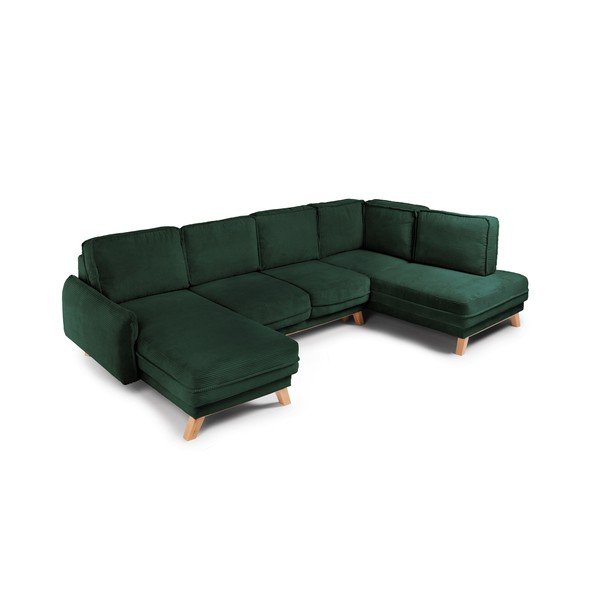Tamsiai žalios spalvos sulankstoma/su sandėliavimo vieta kampinė sofa iš kordinio velveto (su dešiniuoju kampu/„U“ formos) Tori – Bonami Selection-image-1