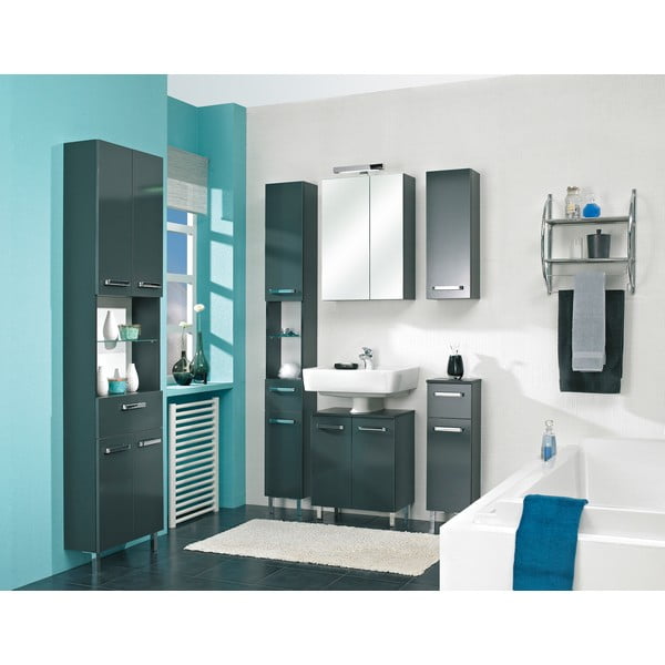 Tamsiai pilka pakabinama vonios kambario spintelė su veidrodžiu 50x70 cm Set 331 - Pelipal-image-1