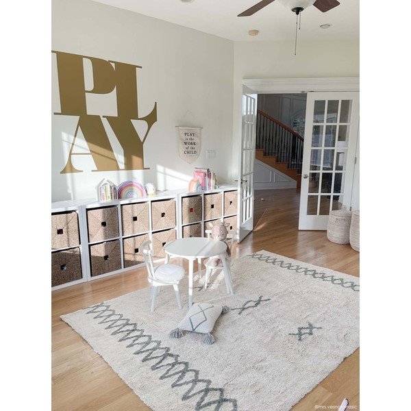 Skalbiamas/rankų darbo iš medvilnės kilimas mėlynos spalvos/kreminės spalvos 170x240 cm Atlas Natural – Lorena Canals-image-3