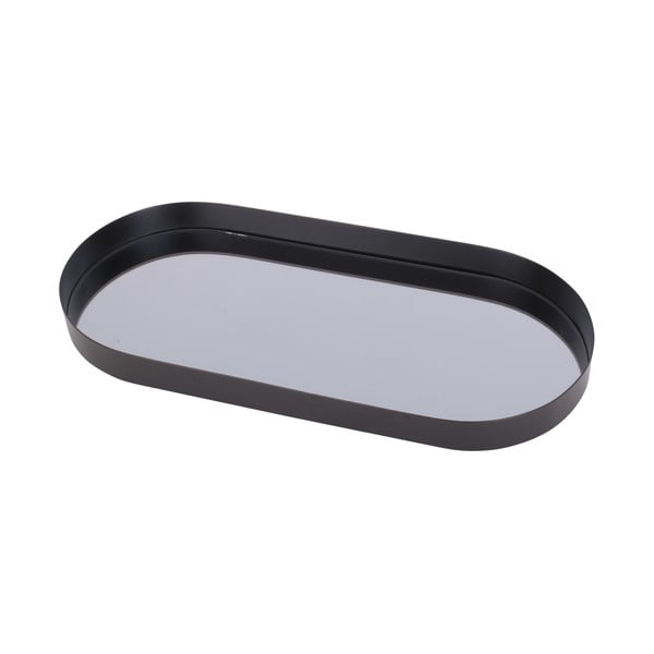 Juodas padėkliukas su tamsintu veidrodžiu PT LIVING Oval, plotis 18 cm