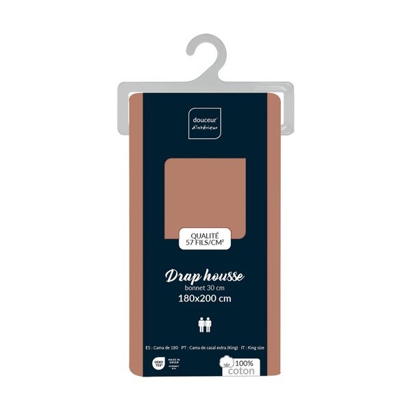 Rausvos spalvos iš medvilnės paklodė su guma 180x200 cm Lina – douceur d'intérieur-image-2