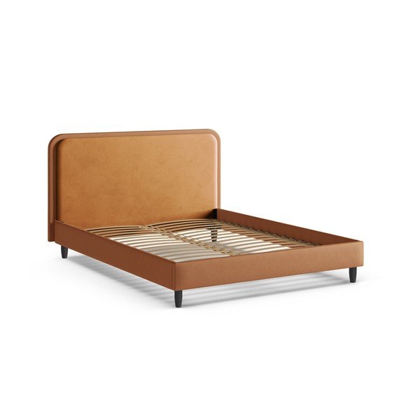 Oranžinės spalvos dvigulė lova audiniu dengta su lovos grotelėmis 180x200 cm Aveline – Micadoni -image-2