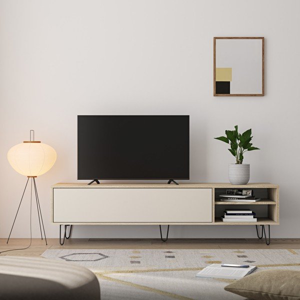 Kreminis ąžuolinis TV staliukas 165x44 cm Aero - TemaHome -image-1