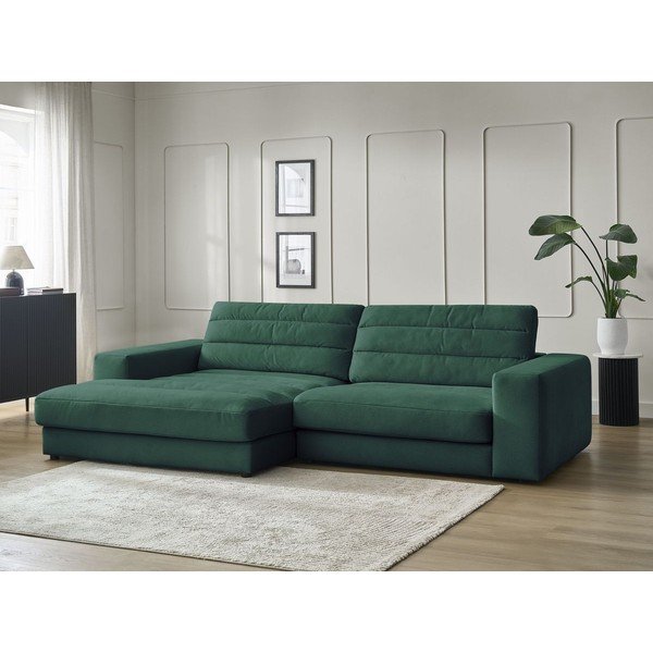Žalios spalvos kampinė sofa iš velveto (su kairiuoju kampu/su gultu) Sierra – Bobochic Paris-image-1