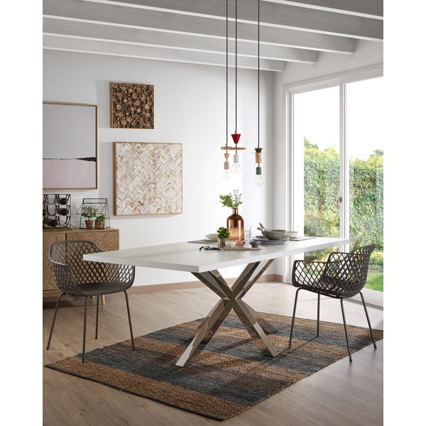 Baltas valgomojo stalas su nerūdijančio plieno pagrindu Kave Home Arya, 160 x 100 cm-image-1