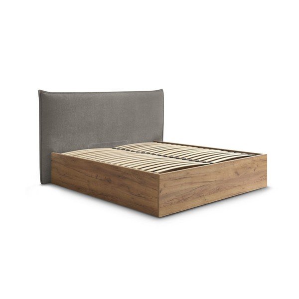 Pilkos spalvos/taupe spalvos iš audinio dvigulė lova audiniu dengta/iš medžio drožlių plokštės su sandėliavimo vieta su lovos grotelėmis 160x200 cm Charlie – Bobochic Paris